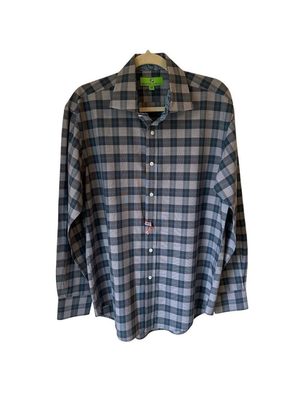 Bristol And Bull Plaid Men’s Long Sleeve Button Down Shirt Size Large 16-16 1/2